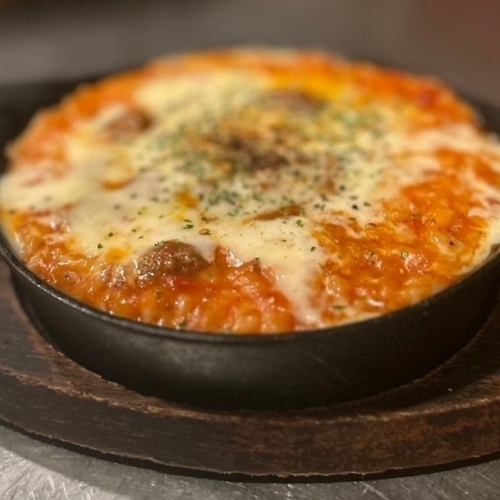 Grilled cheese risotto with homemade meat sauce