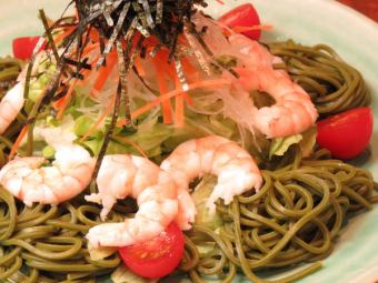 green tea soba and shrimp salad