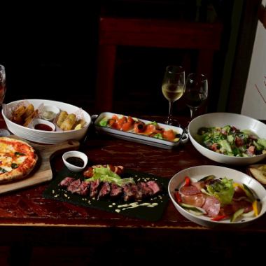 ★飲み放題３時間平日限定★メインが牛タリアータ&ソーセージの料理8品コース　4,500円（税込）