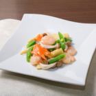 Stir-fried seasonal vegetables and shrimp with salt