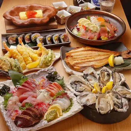 厳選刺身盛り5種や生牡蠣など！！飲み放題付き 7,000円コース【個室貸切OK!?】