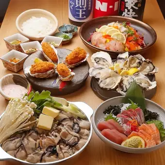 選べる2種の牡蠣鍋&厳選生牡蠣を味わうコース◆雑炊orラーメンも選べる【個室貸切OK!?】