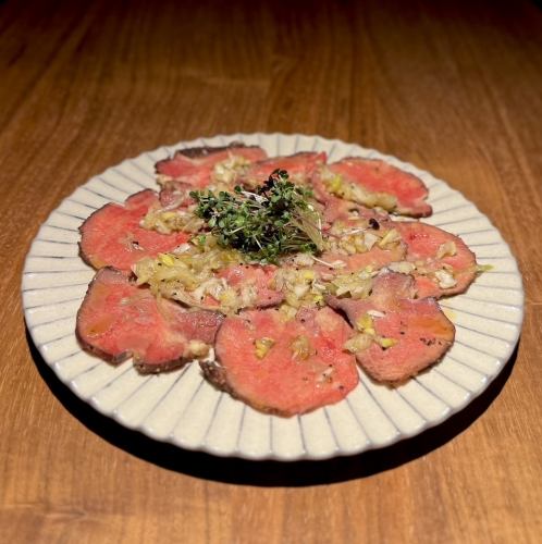 Low-temperature cooked beef tongue carpaccio