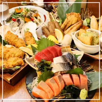 9/14～【天海プラン/料理6品】厚切り刺身3点、炉端焼盛、地酒3種OK120分飲み放付6000円→5000円
