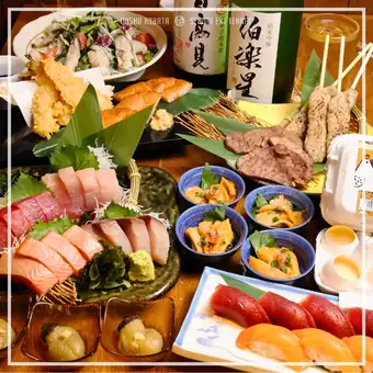 9/14～【宮城のうまいもんプラン/7品】牛タン、刺身、寿司！地酒9種OK2H飲み放付8000円→7000円