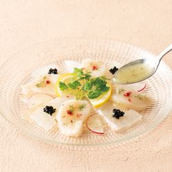 Shell and white fish carpaccio