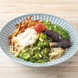Chilled Shinshu soba noodles topped with lots of toppings
