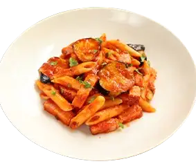 一口イタリアンソーセージと茄子の生ペンネアラビアータ penne arrabbiata