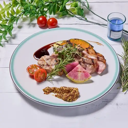 ●山形ローストポークとグーリル野菜 roastpork with mustard sauce