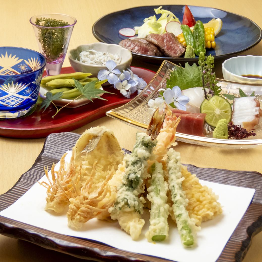【美食】一品づつ目の前で揚げたてを提供する天麩羅と瀬戸内の天然物を使用したお造り