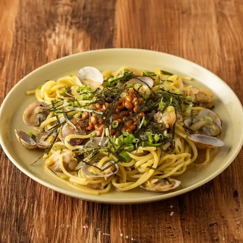 あおさバターの納豆アサリパスタ
