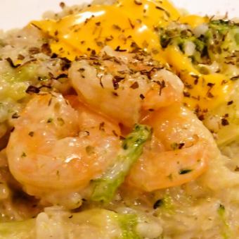 Shrimp and broccoli cream risotto