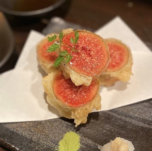 Fig tempura wrapped in bean curd
