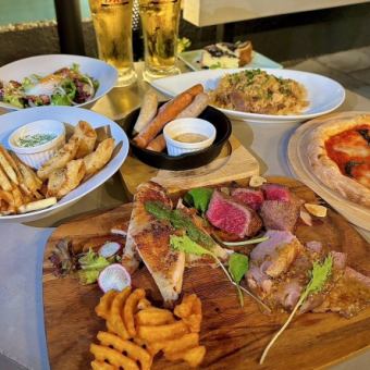 《定番コース！》ひまわりキッチンのディナーを味わう肉・ピザ・ライスの７種コース
