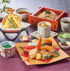 Premium Sushi, Tempura and Zaru Soba Set Meal (7 pieces)