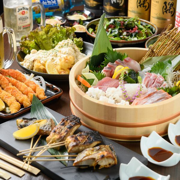 "A selection of Goemon dishes" Limited-time Goemon course including charcoal grilled skewers and the specialty straw grill, 7,000 yen (tax included)