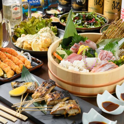 "A selection of Goemon dishes" Limited-time Goemon course including charcoal grilled skewers and the specialty straw grill, 7,000 yen (tax included)