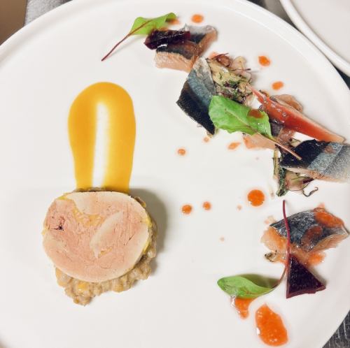 Pacific saury and foie gras