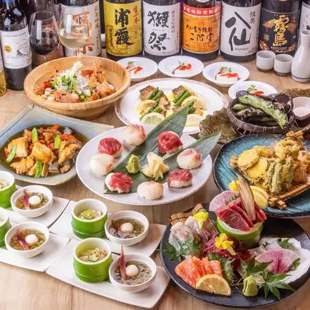 3H飲放│甘鯛の塩焼きと本鮪の手毬寿司を堪能！薩摩黒豚と豊洲鮮魚の全9品『阿蘇コース』5,500円