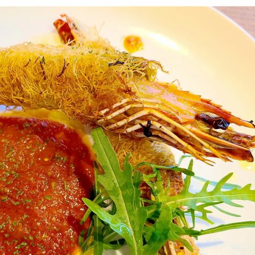 Jumbo Shrimp Kadaif Roll ~Tomato Caper Sauce~