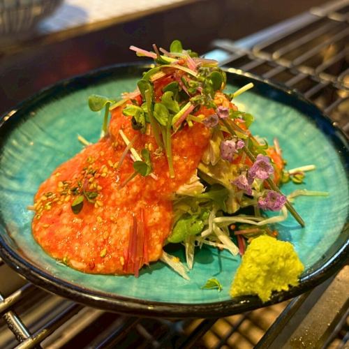 大和肉鶏たたき　明太とろろがけ