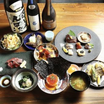 【Aコース】イクラのTKG、お刺身5種盛り等の絶品お魚料理と黒毛和牛ステーキどちらも楽しむ