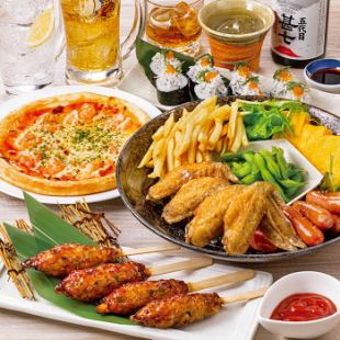 【放鬆宴會】店家製作的上州下毛月根串、金牌炸雞翅等7道菜品+無限暢飲3,500日元