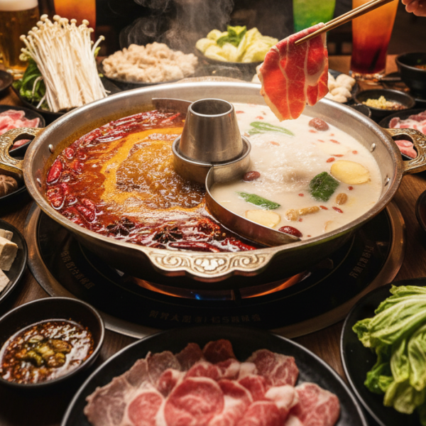 旨辛スープがクセになる本格火鍋コース。