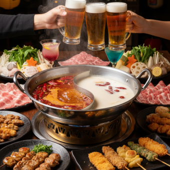 【생맥주 포함 3시간 음료 무제한】불 냄비·야키토리 뷔페 코스 【5000엔→4000엔】