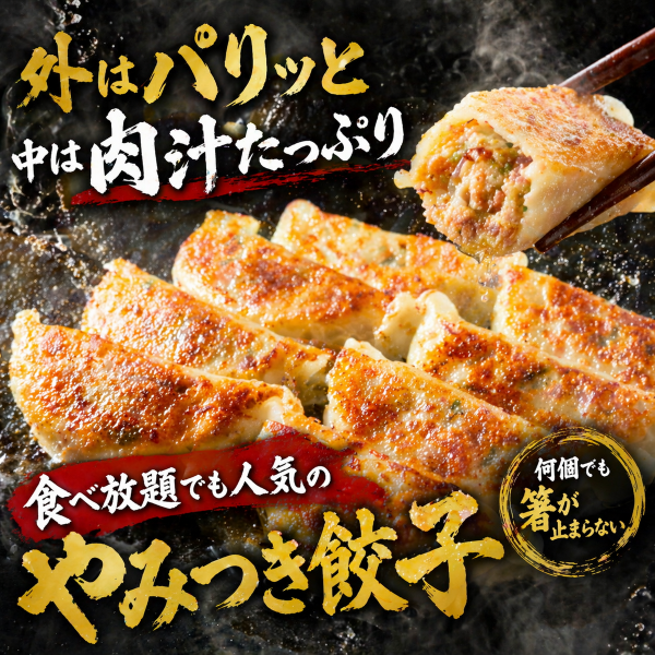外はパリッと中は肉汁たっぷり食べ放題でも人気のやみつき餃子