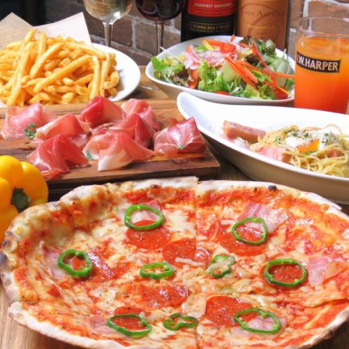 ≪ CONA简易套餐≫附有自制披萨和意大利面，性价比最高◎【2H无限畅饮】5种2,750日元