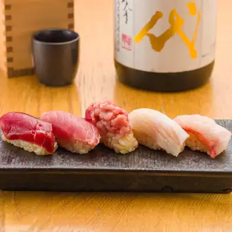 【お試し】国産生本鮪と鮮魚3貫握り＋選べるつまみ寿司2種 全6皿17品 2H飲放付 4,800円