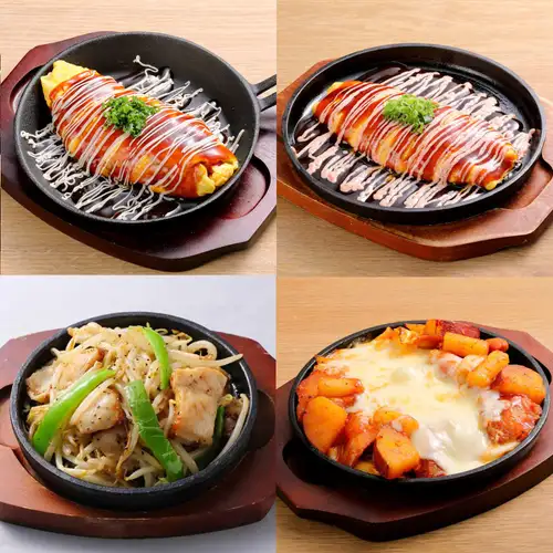とんぺい焼きレギュラー/とんぺい焼き明太マヨ/塩ホルモン焼き/旨辛チーズダッカルビ