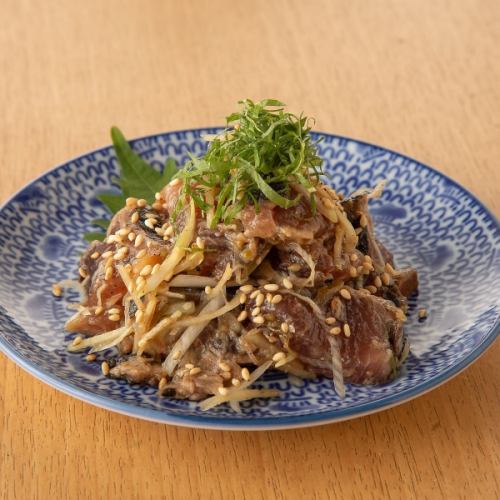 Bonito with green chili miso dressing