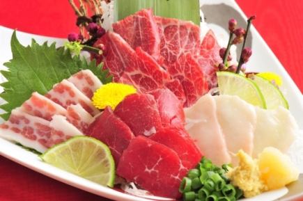 特上馬刺し4種盛&辛子蓮根付【郷土料理コース】120分飲み放題付全9品6000円⇒5000円