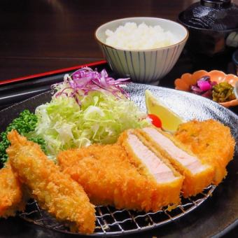 Specially selected Nasu Sangen pork loin cutlet (100g) & fried oyster set