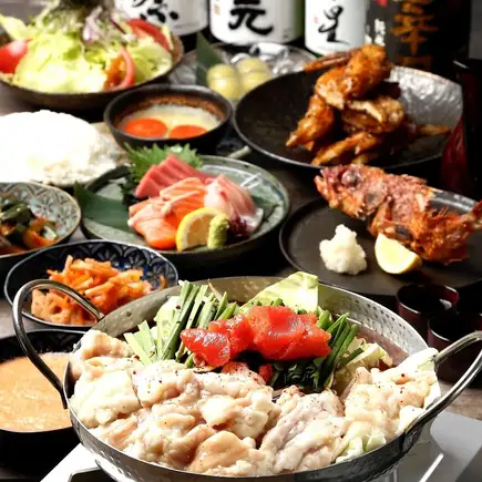 2H飲放付【名物コース宴会に】生ビール付変更可！原始焼、明太子とろろもつ鍋コース全11品4500円