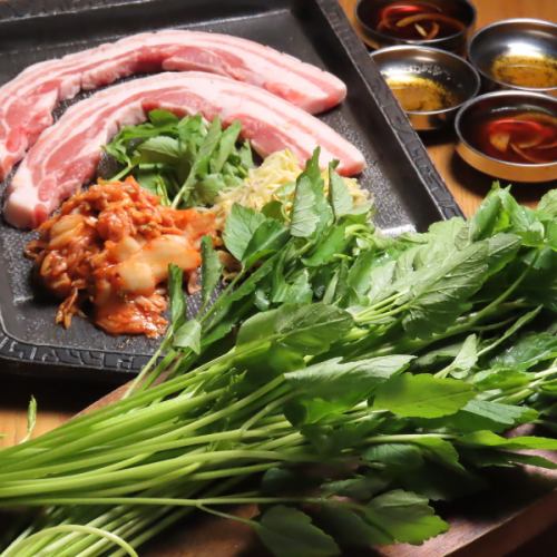 "Minari Samgyeopsal" Korean barbecue made with seri and Noto pork, 1 serving (*Orders can be made for 2 or more servings)