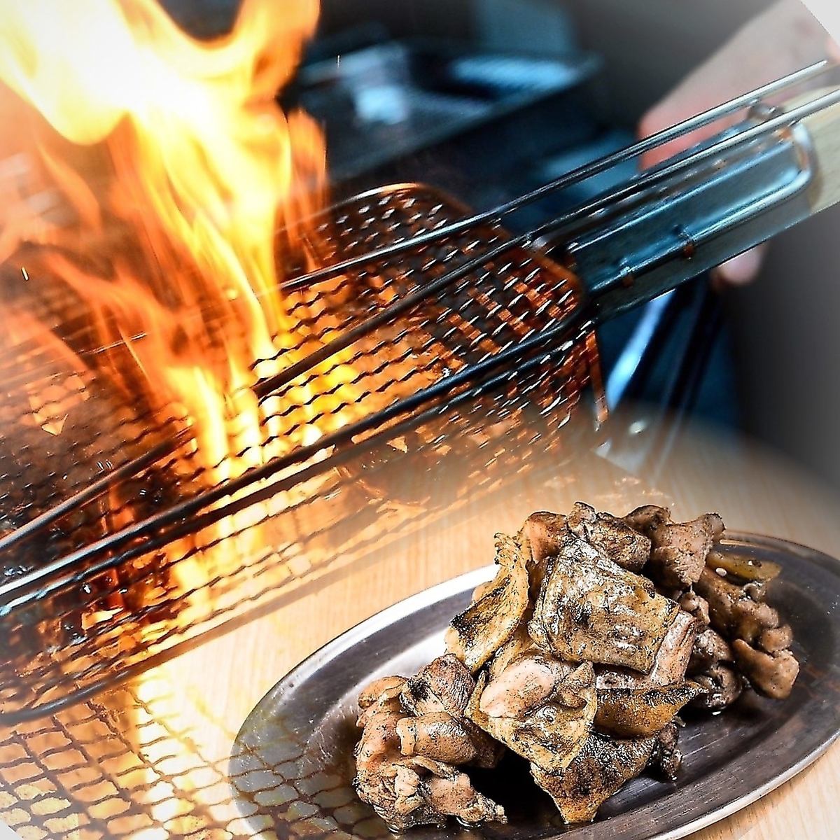 炭火で焼き上げる！地鶏もも焼き★生ビールはずっと299円で格安