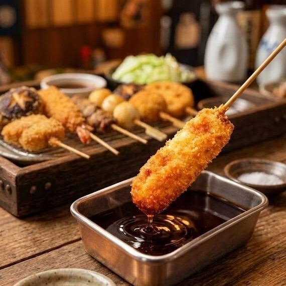 【新名物】揚げたてサクサク串カツ登場★肉汁餃子388円～・ハイボール99円・生299円