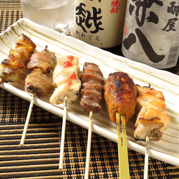 Various types of yakitori made with domestic chicken
