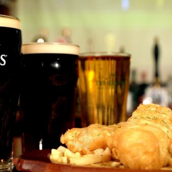 当日予約可！樽生ビール4種、アイルランド産サイダーなどの飲み放題,フィッシュ＆チップスなど