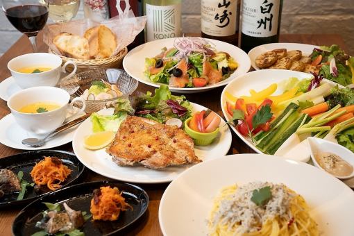 忘年会に！【20名～貸切OK】牛豚鶏魚全部よくばりコース《全７品》2時間飲み放題6800円→5800円