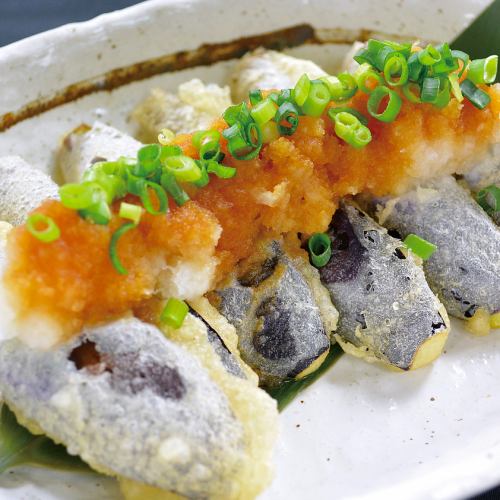 Eggplant tempura with plenty of grated ponzu sauce