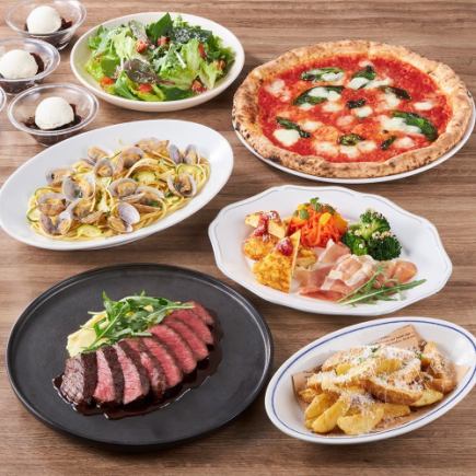 {Food only} Salvatore Kuroge Wagyu course ★ Kuroge Wagyu steak, pizza, appetizers, pasta, etc.