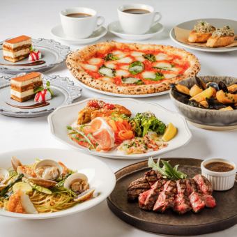《厳選セット》★シェフズプラン★牛の赤身グリル、窯焼きピッツァ、デザート等全7皿11品