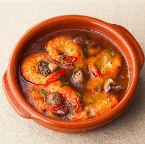 阿吉洛配虾和蘑菇