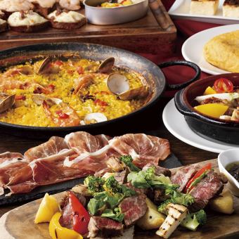 【プレミアムタパス】メインは国産和牛ステーキ★選べるパエリア&デザート&2h飲み放題