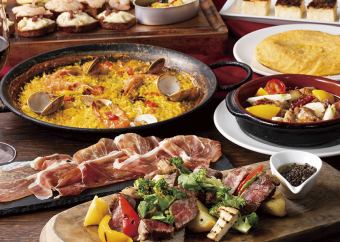 【高级西班牙小吃】主菜为国产和牛牛排 ★ 可选西班牙海鲜饭和甜点，以及2小时无限畅饮