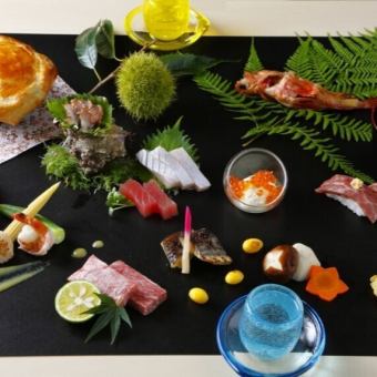 【豪華会席コース】あか牛鉄板焼き等全10品＋120分飲み放題付⇒7000円